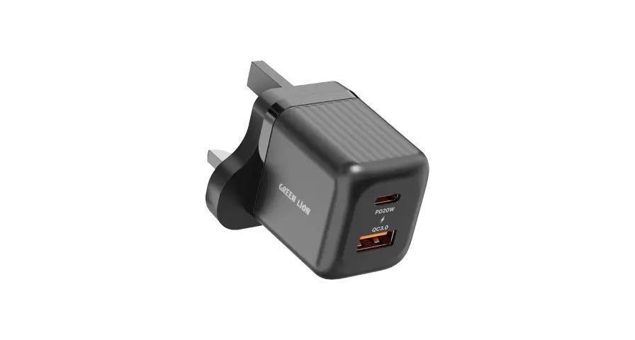 Kompakt svart GaN-laddare med USB-C- och USB-A-port